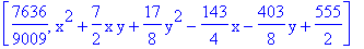 [7636/9009, x^2+7/2*x*y+17/8*y^2-143/4*x-403/8*y+555/2]